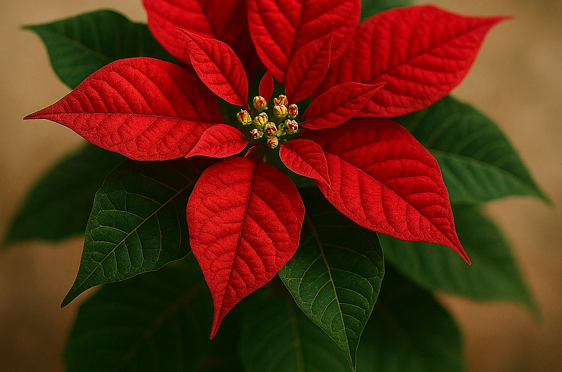 en rød blomst med grønne blader