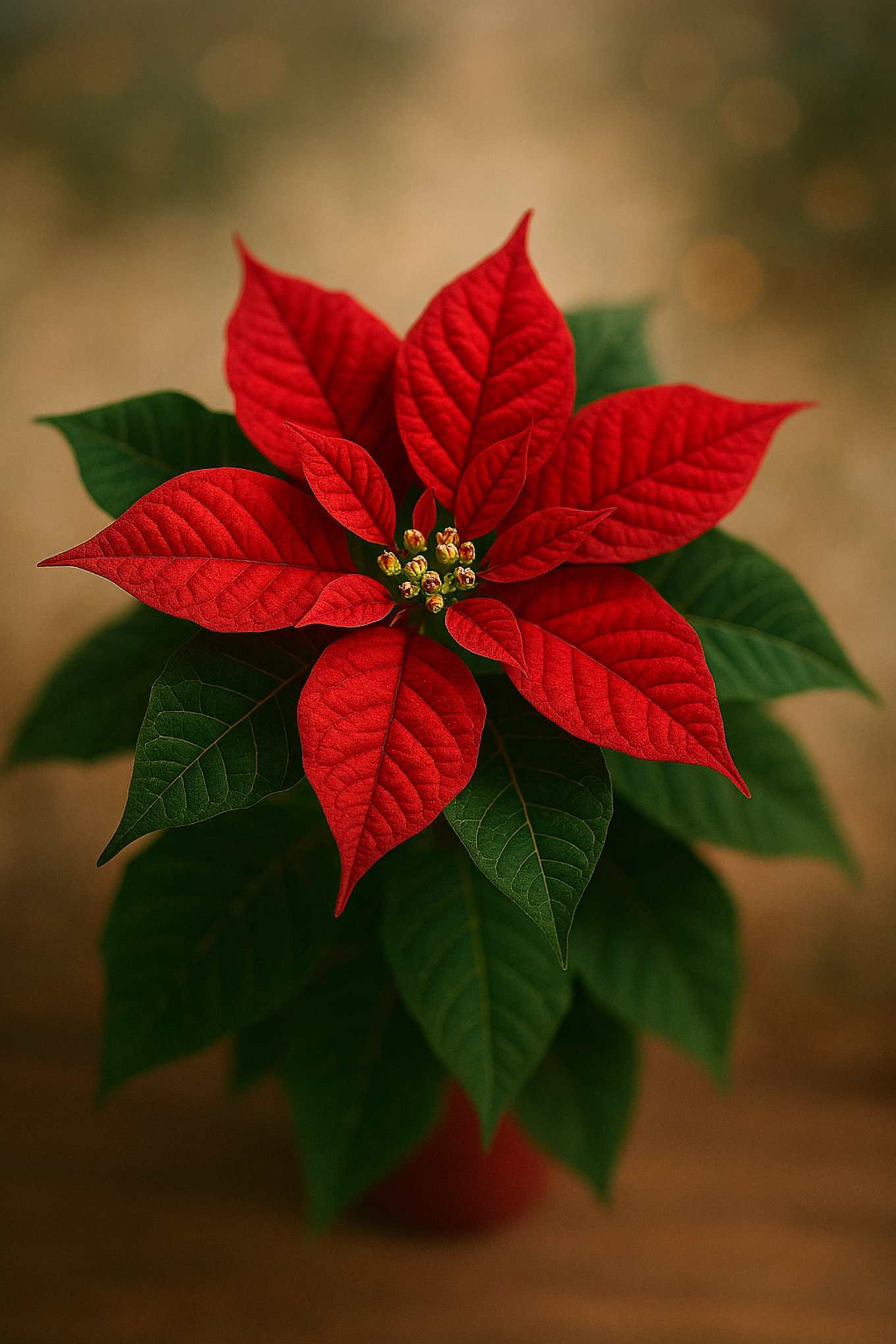 en rød blomst med grønne blader